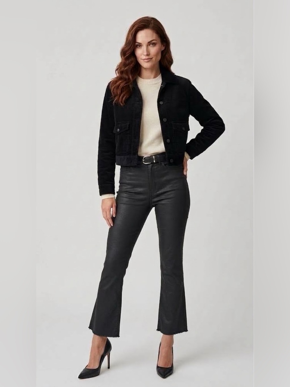 Loft Coated Black High-Rise kick flare Crop Jeans: Petite 10
